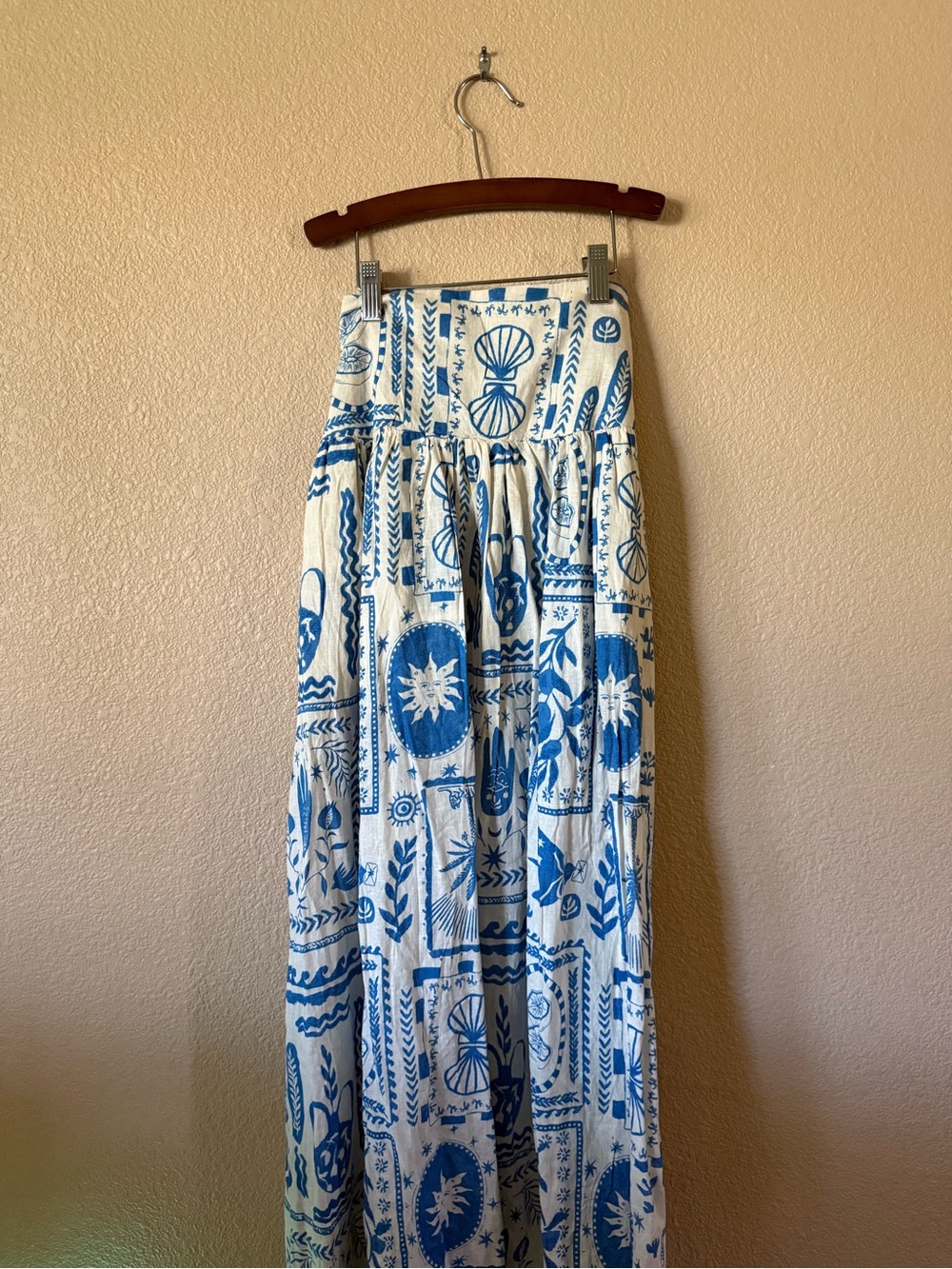 Blue and White Printed Maxi Skirt